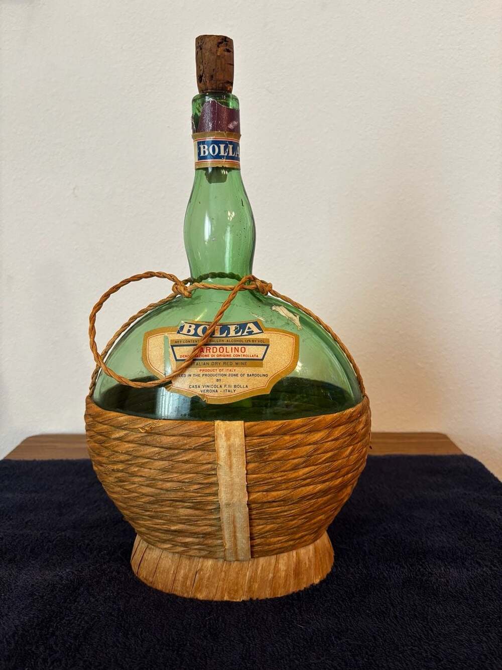 Vintage Bolla Bardolino Italian Straw-Covered Wine Bottle